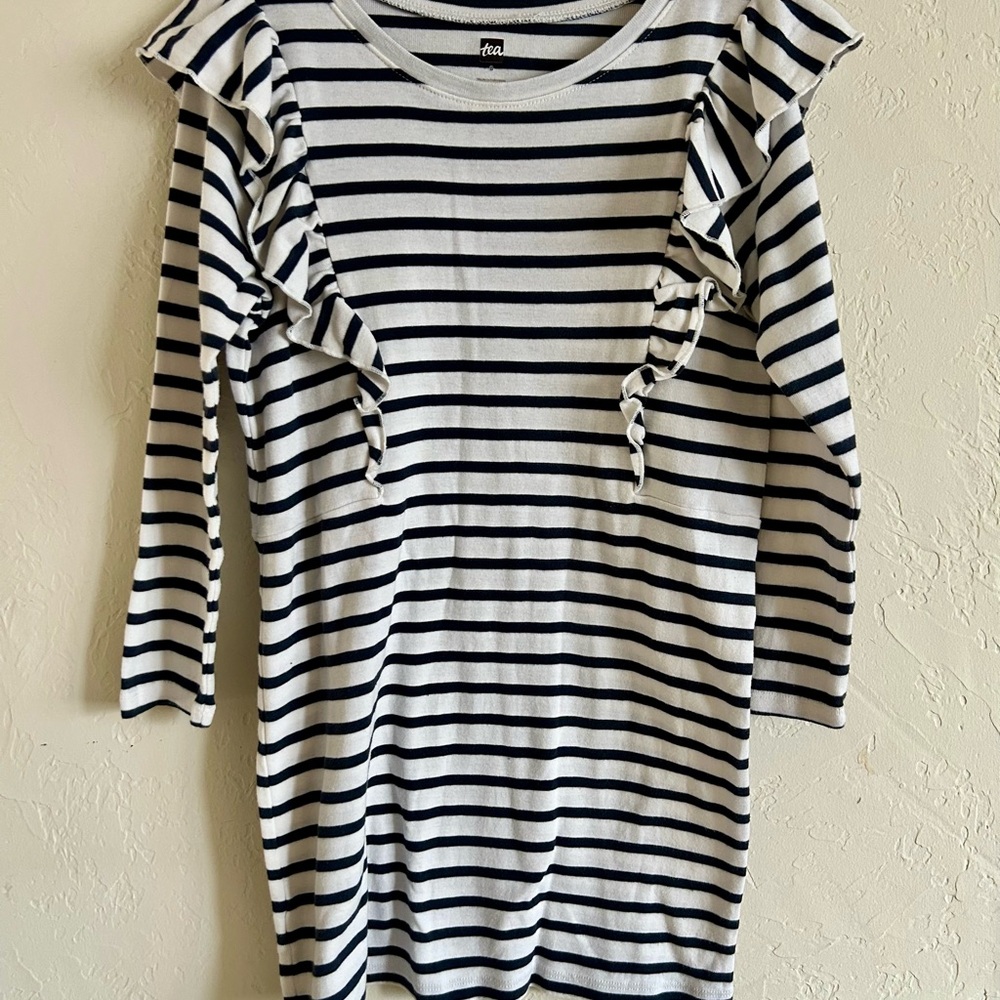 TEA Collection, Navy/White stripe ruffle dress, size 8, excellent condition!!